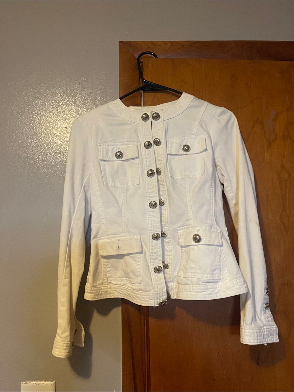 White House Black Market White Military-Inspired Button Jacket